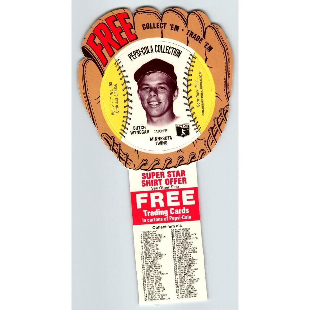 Pepsi Baseball Trading Card 1977 Butch Wynegar Minnesota Twins MLB Trade Diecut